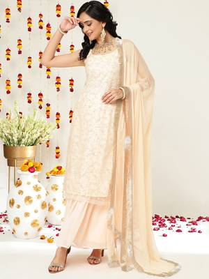 Floral Embroidered Sequinned Straight Kurta & Sharara With Dupatta 1