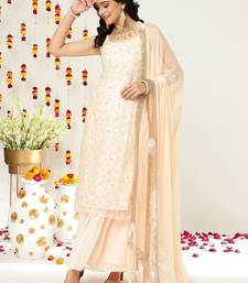 Floral Embroidered Sequinned Straight Kurta & Sharara With Dupatta
