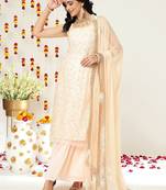 Floral Embroidered Sequinned Straight Kurta & Sharara With Dupatta