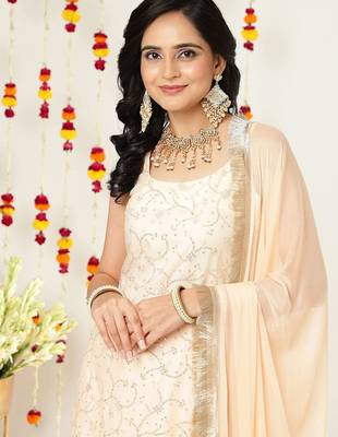 Floral Embroidered Sequinned Straight Kurta & Sharara With Dupatta 2