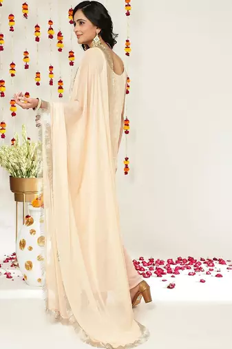 Floral Embroidered Sequinned Straight Kurta & Sharara With Dupatta