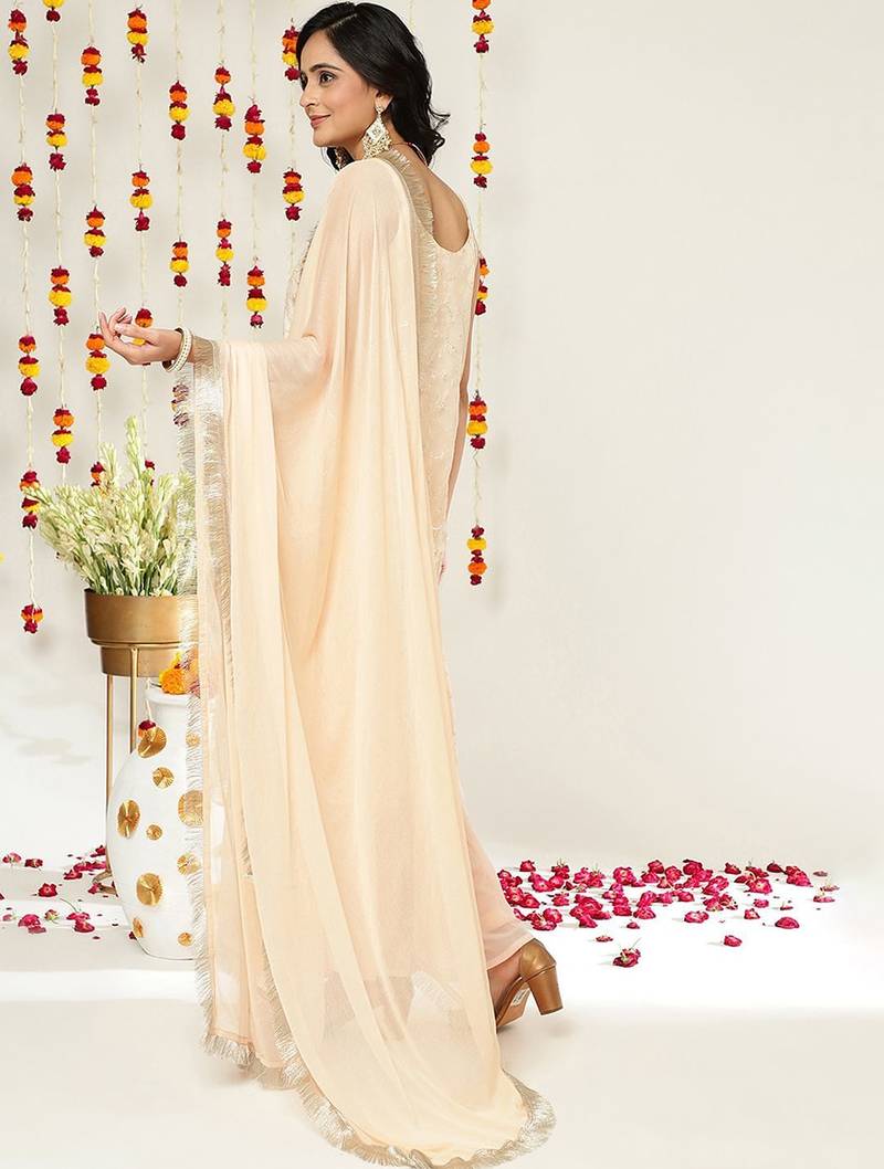 Floral Embroidered Sequinned Straight Kurta & Sharara With Dupatta