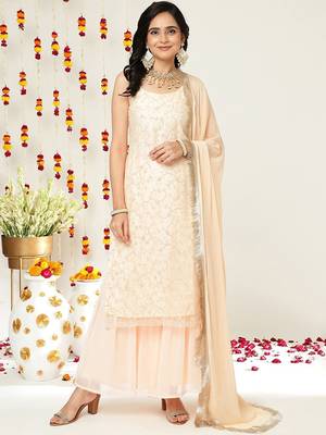Floral Embroidered Sequinned Straight Kurta & Sharara With Dupatta 7