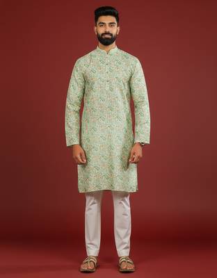 Light green color beautiful kurta payjama for handsome men's looks 4