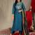 Women Teal Zari Embroidered Yoke Kurta with Trouser & dupatta