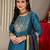 Women Teal Zari Embroidered Yoke Kurta with Trouser & dupatta