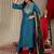 Women Teal Zari Embroidered Yoke Kurta with Trouser & dupatta