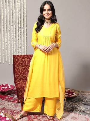 V-Neck A-Line Pleated Kurta with Palazzos & With Dupatta 7