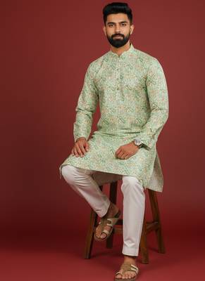 Light green color beautiful kurta payjama for handsome men's looks 5