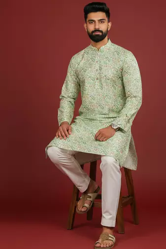 Light green color beautiful kurta payjama for handsome men's looks