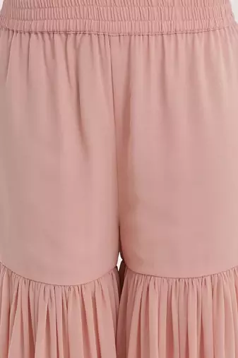 Peach Striped Shoulder Straps Embroidered Empire Kurta with Sharara & With Dupatta
