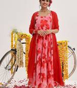 Floral Printed Gotta Patti Anarkali Kurta with Trousers & With Dupatta
