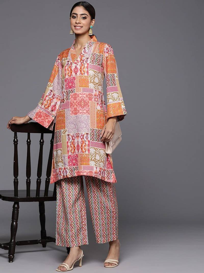 Ethnic Motifs Printed Flared Sleeves A-Line Kurta With Trousers