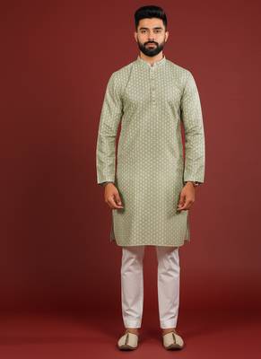 Pista color beautiful kurta payjama for handsome men's looks 1
