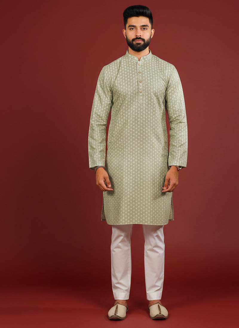 Pista color beautiful kurta payjama for handsome men's looks