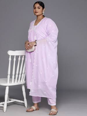 Plus Size Floral Embroidered Empire Thread Work Pure Cotton Kurta Set 1