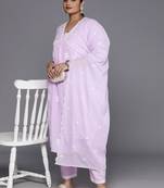 Plus Size Floral Embroidered Empire Thread Work Pure Cotton Kurta Set