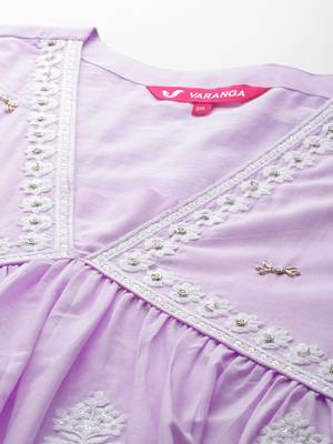 Plus Size Floral Embroidered Empire Thread Work Pure Cotton Kurta Set 2