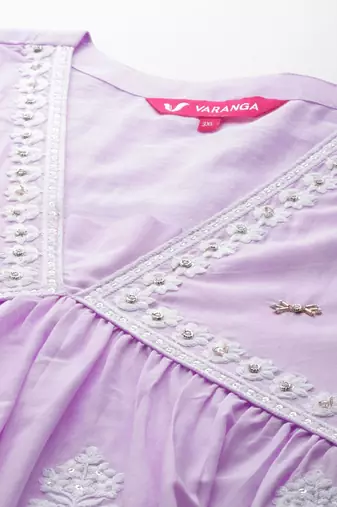 Plus Size Floral Embroidered Empire Thread Work Pure Cotton Kurta Set