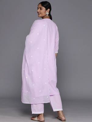 Plus Size Floral Embroidered Empire Thread Work Pure Cotton Kurta Set 8