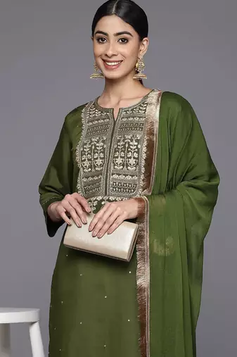 Floral Embroidered Regular Kurta with Trousers & With Dupatta