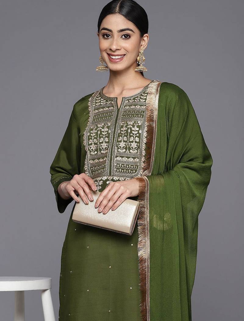 Floral Embroidered Regular Kurta with Trousers & With Dupatta