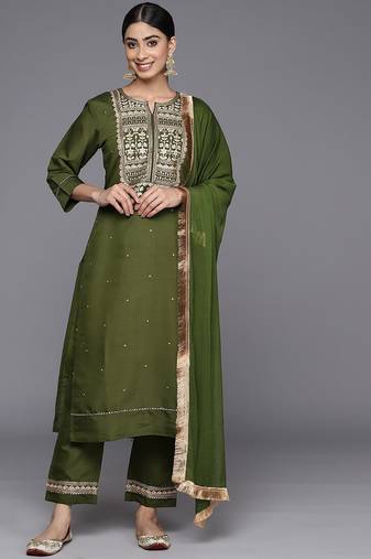 Floral Embroidered Regular Kurta with Trousers & With Dupatta