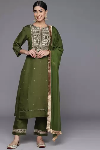 Floral Embroidered Regular Kurta with Trousers & With Dupatta
