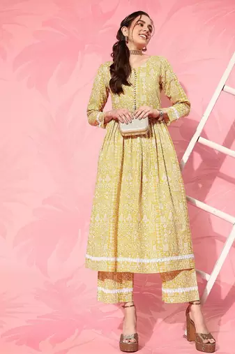 Women Ethnic Motifs Printed Empire Pure Cotton Kurta with Trousers