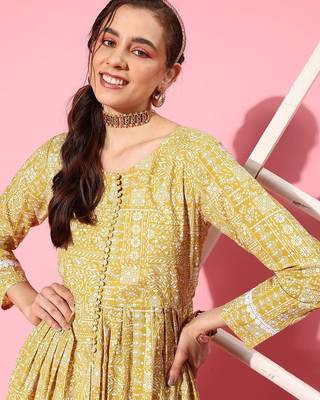 Women Ethnic Motifs Printed Empire Pure Cotton Kurta with Trousers 2