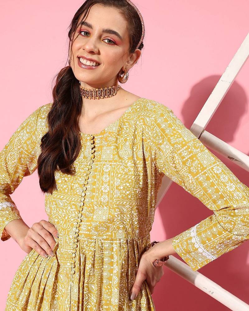 Women Ethnic Motifs Printed Empire Pure Cotton Kurta with Trousers