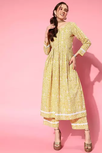 Women Ethnic Motifs Printed Empire Pure Cotton Kurta with Trousers