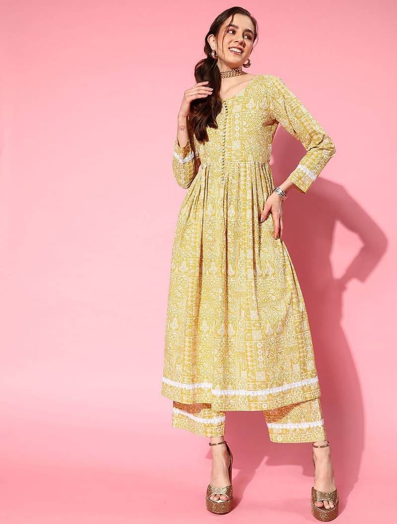Women Ethnic Motifs Printed Empire Pure Cotton Kurta with Trousers