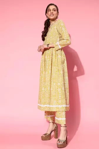 Women Ethnic Motifs Printed Empire Pure Cotton Kurta with Trousers