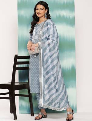 Women Bandhani Printed Regular Sequinned Kurta with Trousers & With Dupatta 1