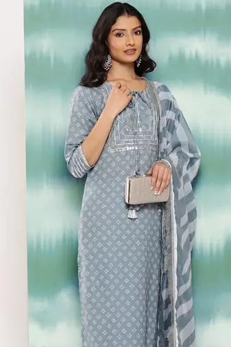 Women Bandhani Printed Regular Sequinned Kurta with Trousers & With Dupatta