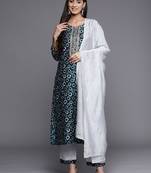 Yoke Design Chanderi Silk Kurta with Trousers & Dupatta