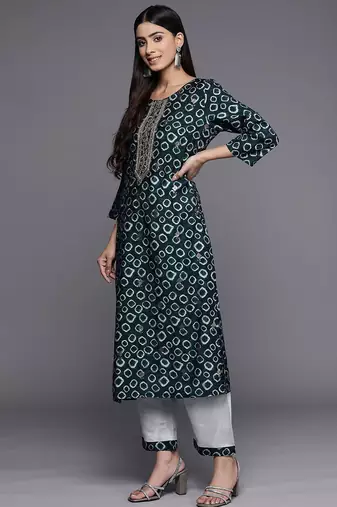 Yoke Design Chanderi Silk Kurta with Trousers & Dupatta