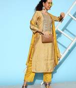 Women Mustard Yellow Ethnic Motifs Embroidered Sequinned Kurta Set
