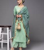 Women Green Kurta with Palazzos & With Dupatta