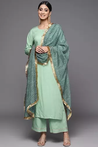 Women Green Kurta with Palazzos & With Dupatta