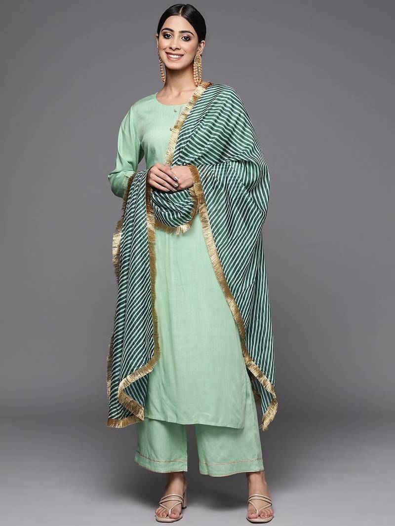 Women Green Kurta with Palazzos & With Dupatta