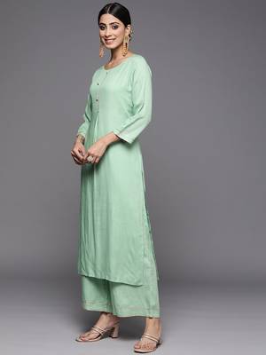 Women Green Kurta with Palazzos & With Dupatta 5