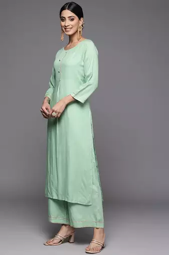 Women Green Kurta with Palazzos & With Dupatta