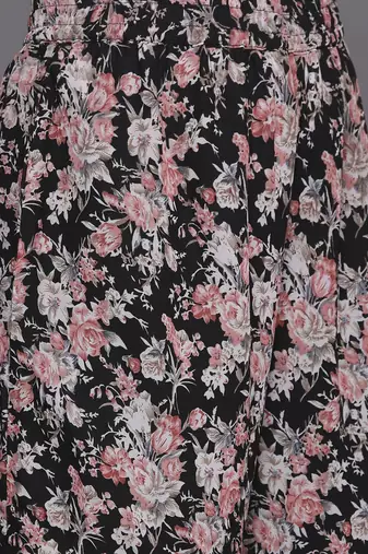 Women Black Floral Printed Empire Kurta with Sharara & With Dupatta