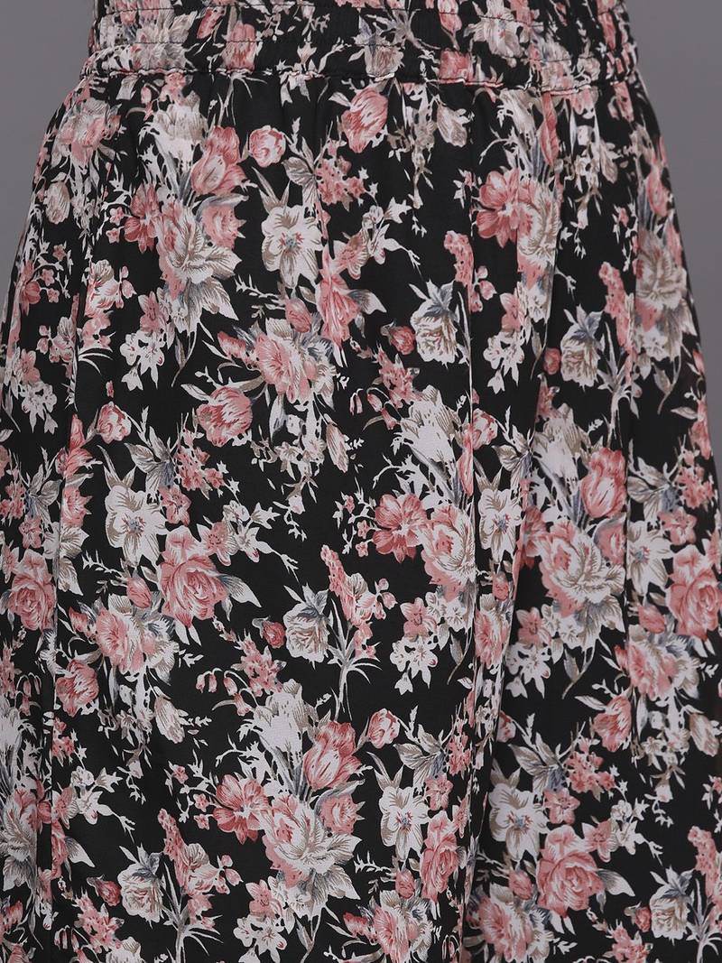 Women Black Floral Printed Empire Kurta with Sharara & With Dupatta