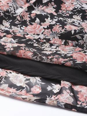 Women Black Floral Printed Empire Kurta with Sharara & With Dupatta 9