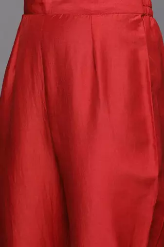 Women Rust Embroidered Empire Kurta with Trousers & With Dupatta