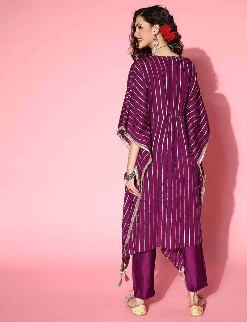 Women Striped Silk Blend New Age Kaftan Kurta Set