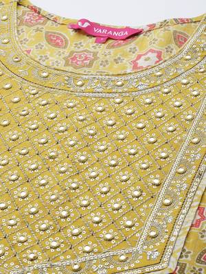 Women Lime Green & Off White Printed Pure Cotton Kurta with Trousers & Dupatta 2